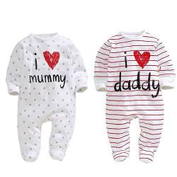 Unisex-Baby Newborn I Love Mummy I Love Daddy Cotton Footed Romper Bodysuit 2 Pack (3 months)